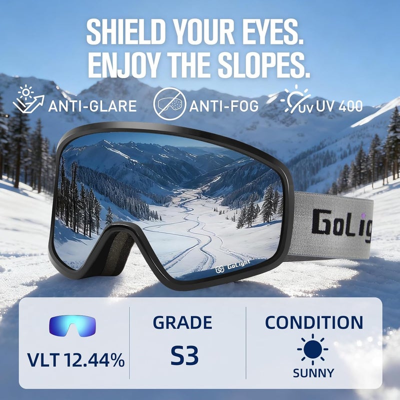 Golight Polarized Anti-Glare Ski Goggles XL OTG – Anti-Fog Double Lens, UV400, Triple-Foam, Anti-Slip Strap for Men & Women - Image 5